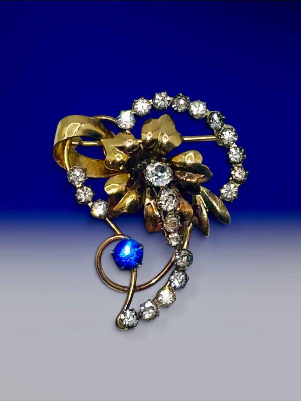 Vintage Signed Carl-Art Gold Filled Rhinestone Floral Brooch Pin